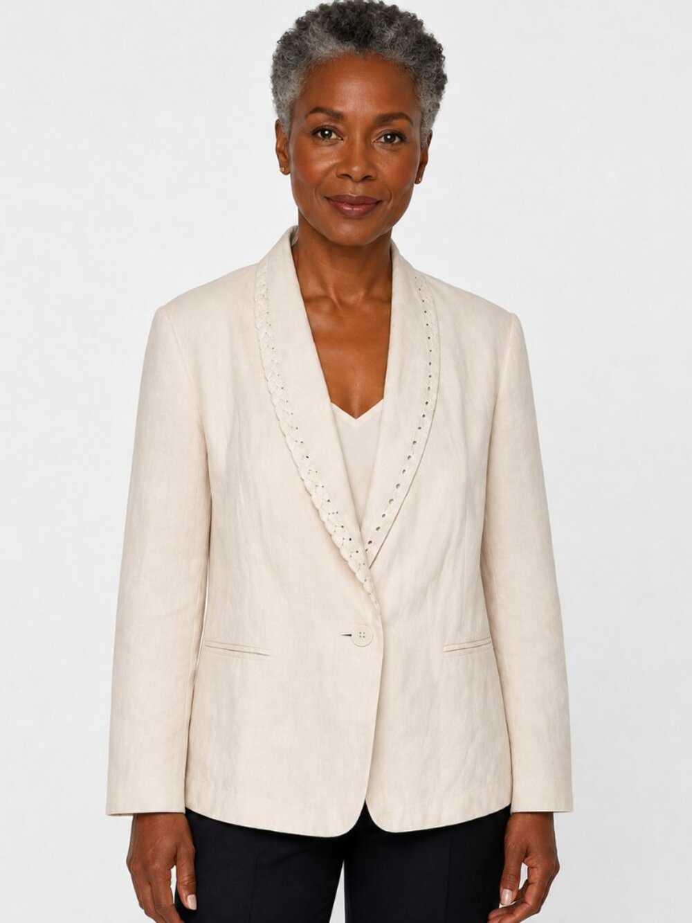 Brett Harrison Womens Cream Silk Linen Braided Lapel Blazer Vintage Sz 12
